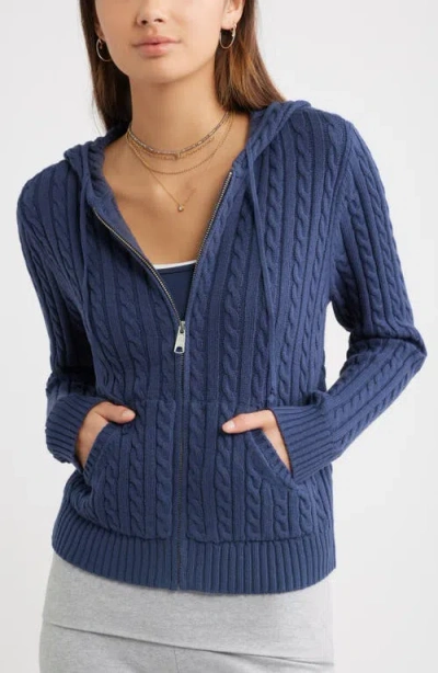 Bp. Cable Stitch Hooded Cardigan In Blue