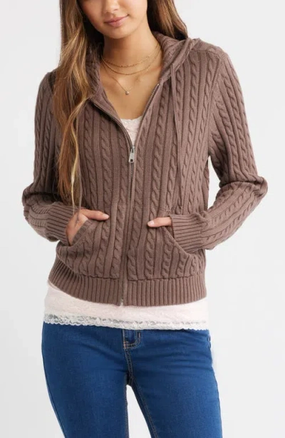 Bp. Cable Stitch Hooded Cardigan In Brown