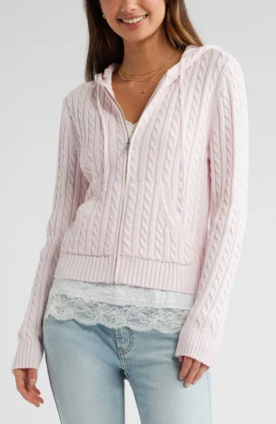 Bp. Cable Stitch Hooded Cardigan In Pink