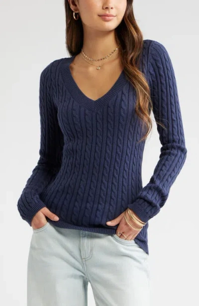 Bp. Cable Stitch V-neck Sweater In Blue