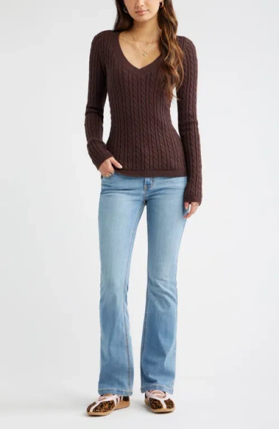 Bp. Cable Stitch V-neck Sweater In Brown