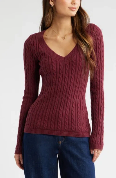 Bp. Cable Stitch V-neck Sweater In Burgundy