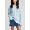 Bp. Cabled Oversize Cotton Blend Crewneck Sweater In Blue