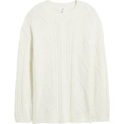 Bp. Cabled Oversize Cotton Blend Crewneck Sweater In White