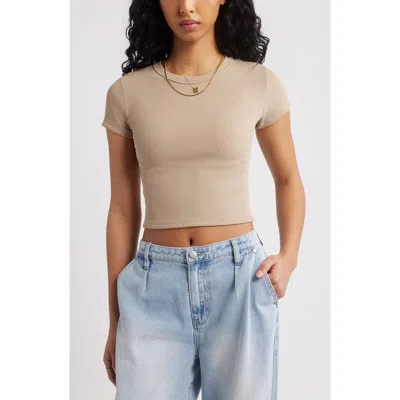 Bp. Compact Rib Crop Baby Tee In Brown