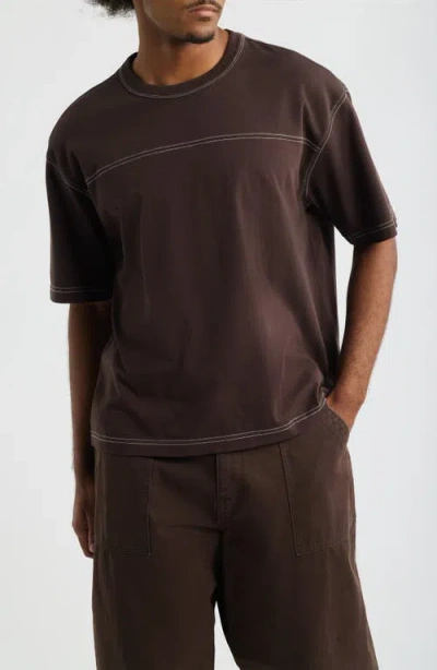 Bp. Contrast Coverstitch Cotton Jersey T-shirt In Brown Coffee