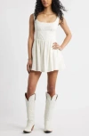 Bp. Corset Fit & Flare Linen Blend Minidress In White
