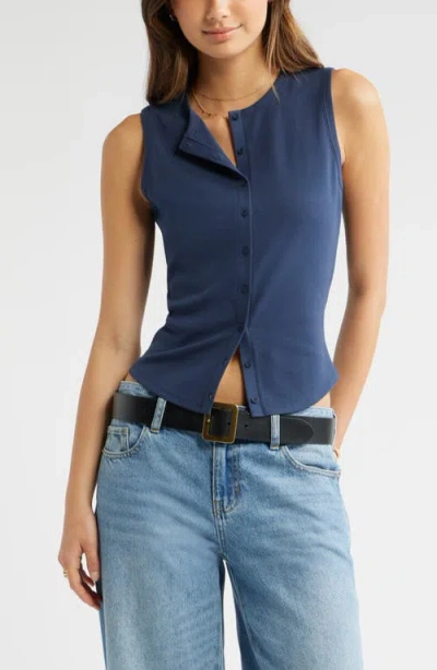 Bp. Cotton Blend Button-up Tank In Blue