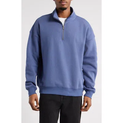 Bp. Cotton Blend Fleece Quarter Zip Pullover In Blue Indigo