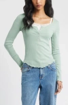 Bp. Cotton Blend Pointelle Henley Top In Green
