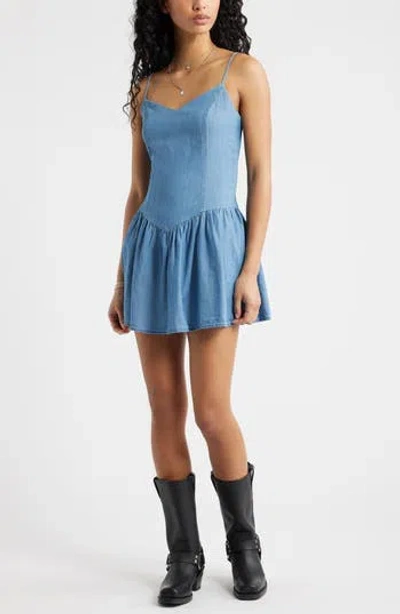 Bp. Cotton Chambray Minidress In Medium Chambray