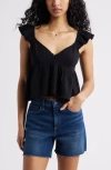Bp. Cotton Gauze Babydoll Top In Black