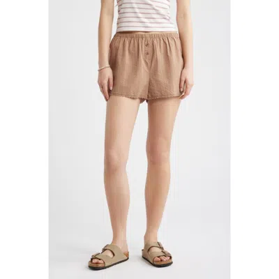 Bp. Cotton Seersucker Boxer Shorts In Brown