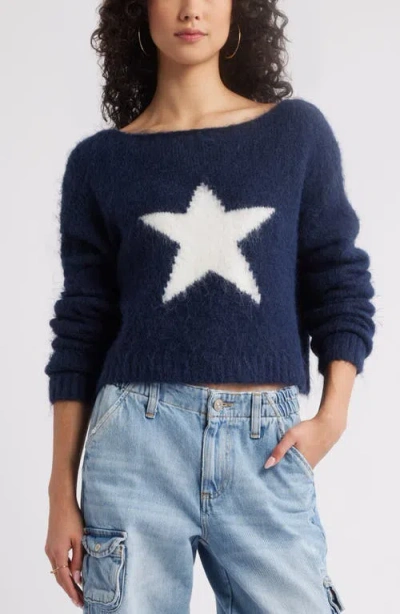 Bp. Cozy Star Crop Sweater In Navy Star