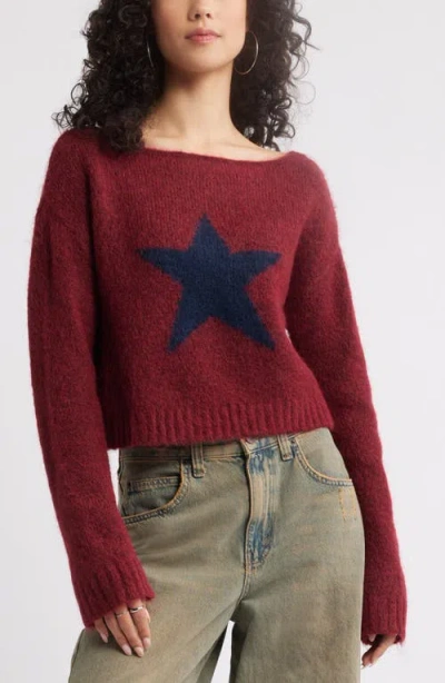 Bp. Cozy Star Crop Sweater In Red Grape Star