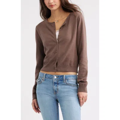 Bp. Crewneck Cotton Blend Cardigan In Brown