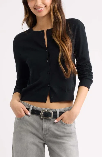 Bp. Crewneck Cotton Blend Cardigan In Black