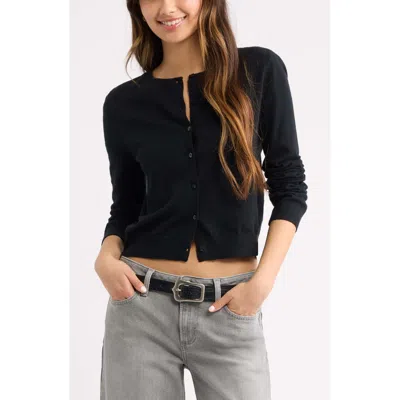 Bp. Crewneck Cotton Blend Cardigan In Black