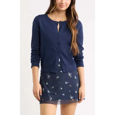 Bp. Crewneck Cotton Blend Cardigan In Navy Iris