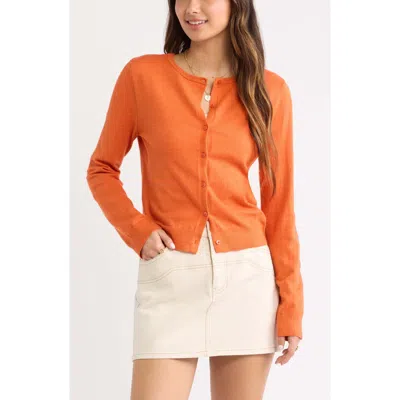 Bp. Crewneck Cotton Blend Cardigan In Orange Henna