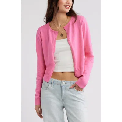 Bp. Crewneck Cotton Blend Cardigan In Pink