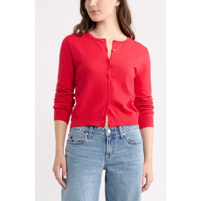 Bp. Crewneck Cotton Blend Cardigan In Red Festive