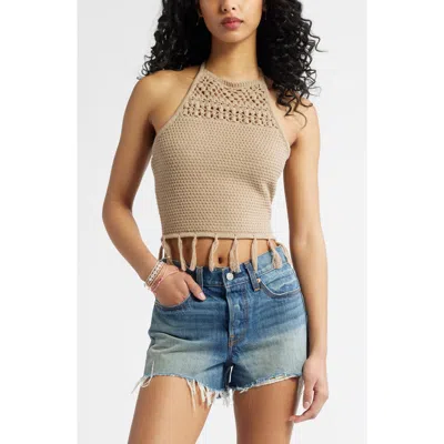 Bp. Crochet Cotton Blend Halter Top In Tan Savannah