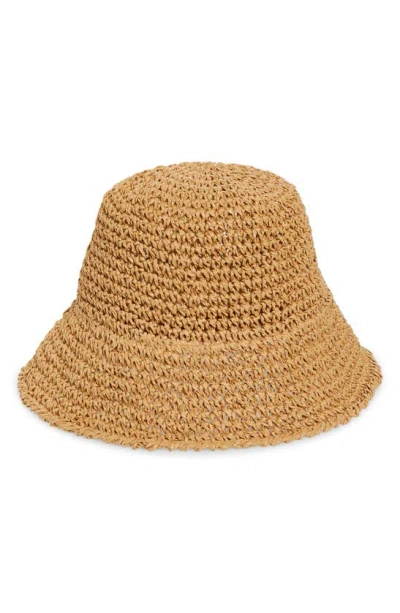 Bp. Crochet Stitch Straw Bucket Hat In Brown
