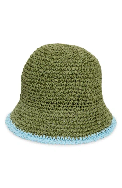 Bp. Crochet Stitch Straw Bucket Hat In Olive- Blue