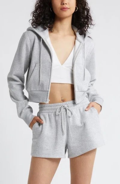 Bp. Crop Zip Fleece Hoodie In Grey Soft Heather