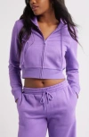 Bp. Crop Zip Fleece Hoodie In Purple Fresco