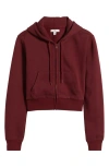 Bp. Crop Zip Fleece Hoodie In Red Grape