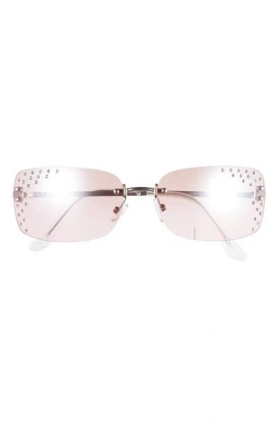 Bp. Crystal Embellished 62mm Rimless Mirrored Rectangular Sunglasses In Metallic