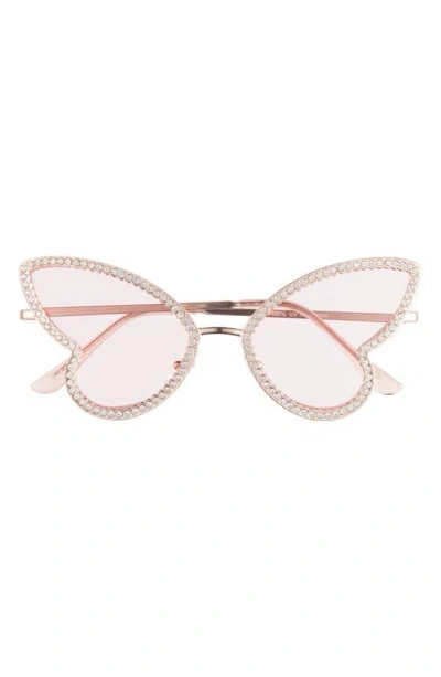 Bp. Crystal Embellished 64mm Oversize Butterfly Sunglasses In Fuschia- White- Gold
