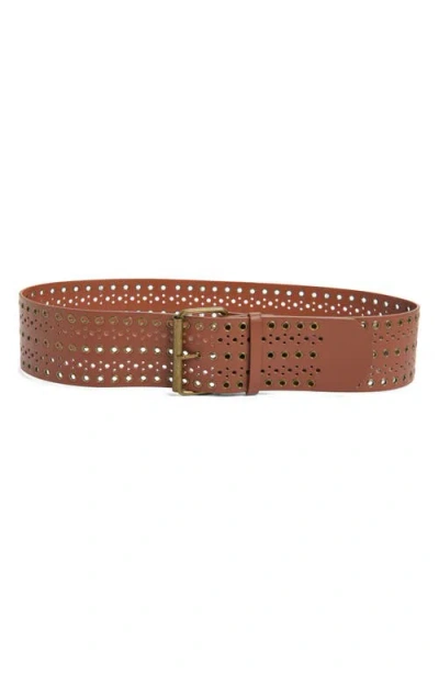 Bp. Cutout Grommet Wide Faux Leather Belt In Brown