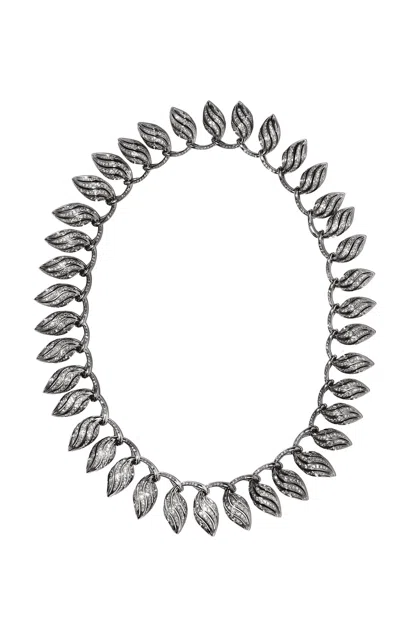 B.p. De Silva Jewellers Lotus Bud 18k White Gold Diamond Necklace In White