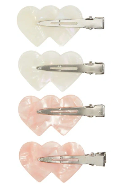 Bp. Kids' Double Heart 4-pack Assorted Creaseless Hair Clips In Pink- White