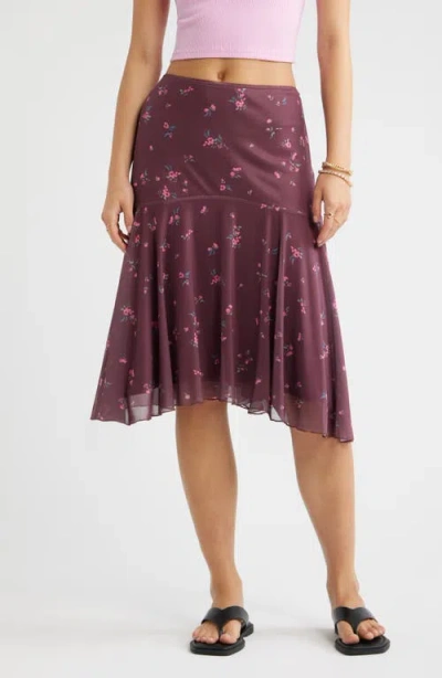 Bp. Drop Waist Handkerchief Midi Skirt In Burgundy
