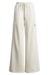 Bp. Elastic Waist Wide Leg Fleece Cargo Pants In Beige Oatmeal Light Heather