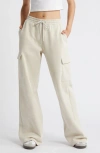 Bp. Elastic Waist Wide Leg Fleece Cargo Pants In Beige Pumice