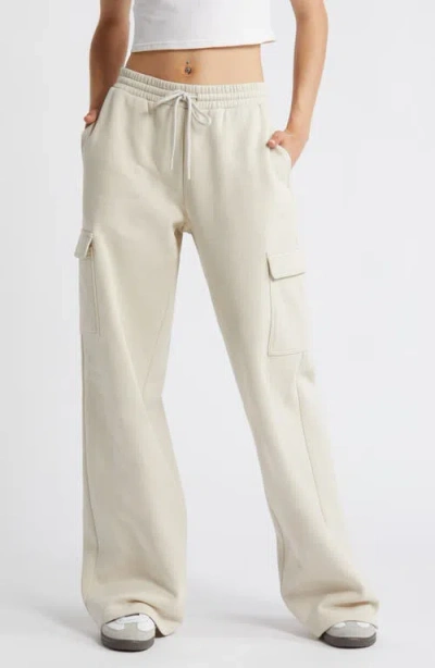 Bp. Elastic Waist Wide Leg Fleece Cargo Pants In Beige Pumice
