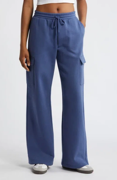 Bp. Elastic Waist Wide Leg Fleece Cargo Trousers In Blue Indigo