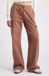 Bp. Elastic Waist Wide Leg Fleece Cargo Pants In Brown Coffee