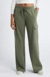Bp. Elastic Waist Wide Leg Fleece Cargo Pants In Green Beetle