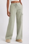 Bp. Elastic Waist Wide Leg Fleece Cargo Pants In Green Halo