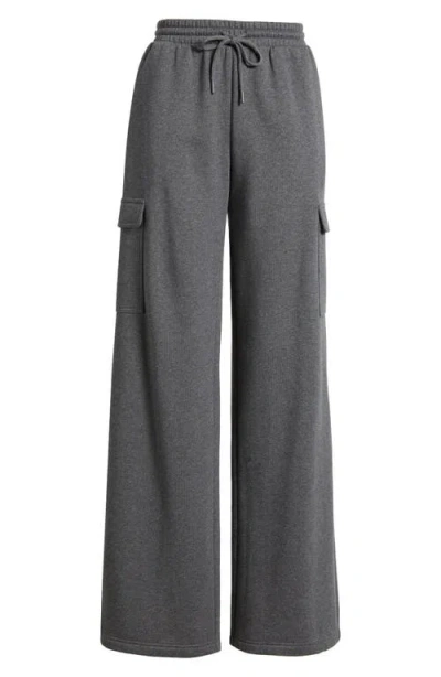 Bp. Elastic Waist Wide Leg Fleece Cargo Pants In Grey Medium Charcoal Heather