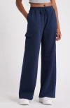 Bp. Elastic Waist Wide Leg Fleece Cargo Pants In Navy Iris