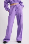 Bp. Elastic Waist Wide Leg Fleece Cargo Pants In Purple Fresco