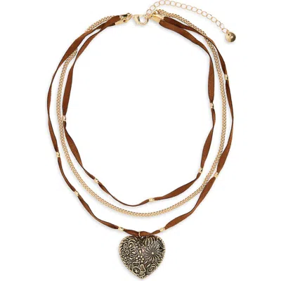 Bp. Engraved Heart Charm Layered Suede Necklace In Multi