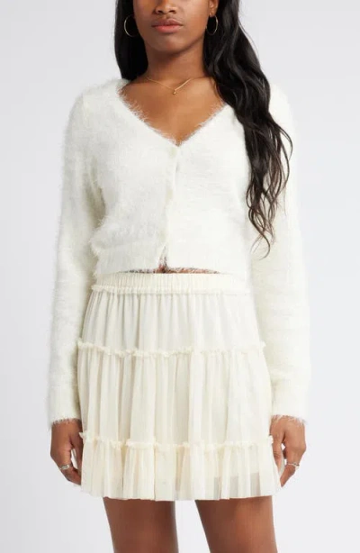 Bp. Eyelash V-neck Crop Cardigan In Ivory
